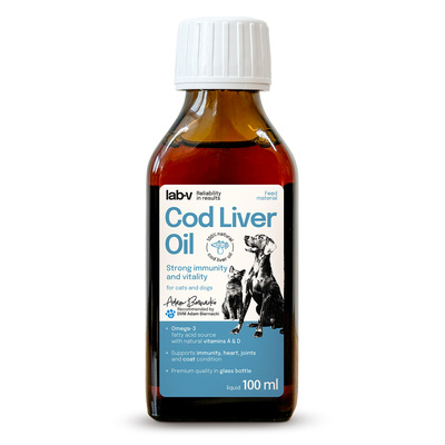 Lab-v Cod Liver Oil – Olej z wątroby dorsza 100% dla psa i kota 100 ml