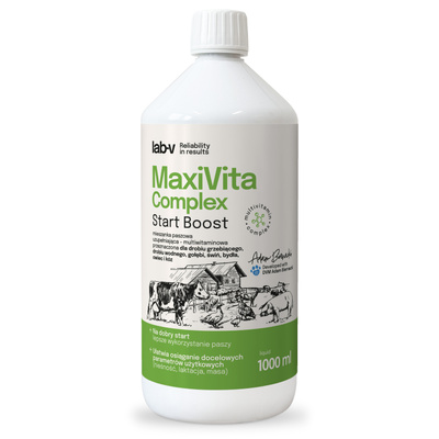 Lab-v MaxiVita Complex - mieszanka paszowa uzupełniająca – multiwitaminowa, w formie płynnej, przeznaczona dla drobiu grzebiącego, drobiu wodnego, gołębi, świń, bydła, owiec i kóz 1000 ml